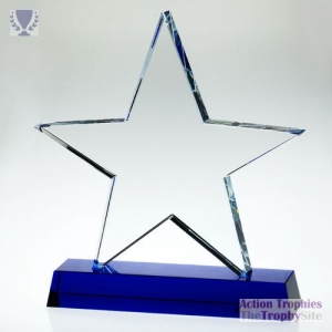 Clear Glass Star Plaque on Blue Base (19mm Thick) 9.25in