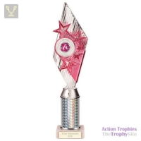 Pizzazz Plastic Tube Trophy Silver & Pink 350mm